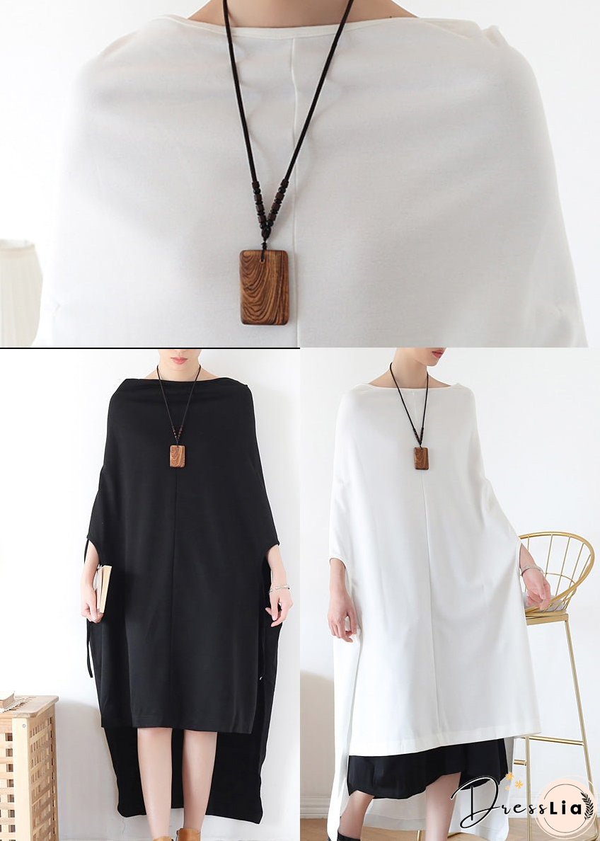 Italian White Slash neck Asymmetrical Cotton Long Dress Batwing Sleeve
