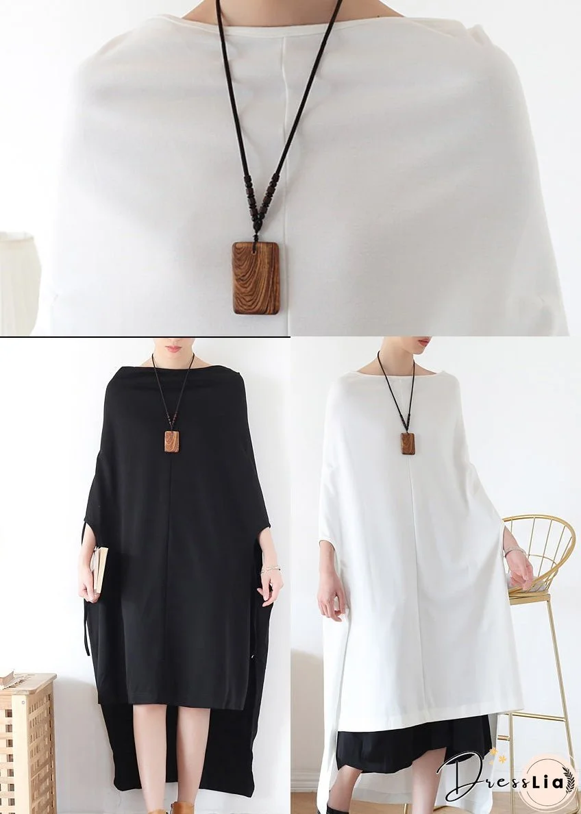 Italian White Slash neck Asymmetrical Cotton Long Dress Batwing Sleeve