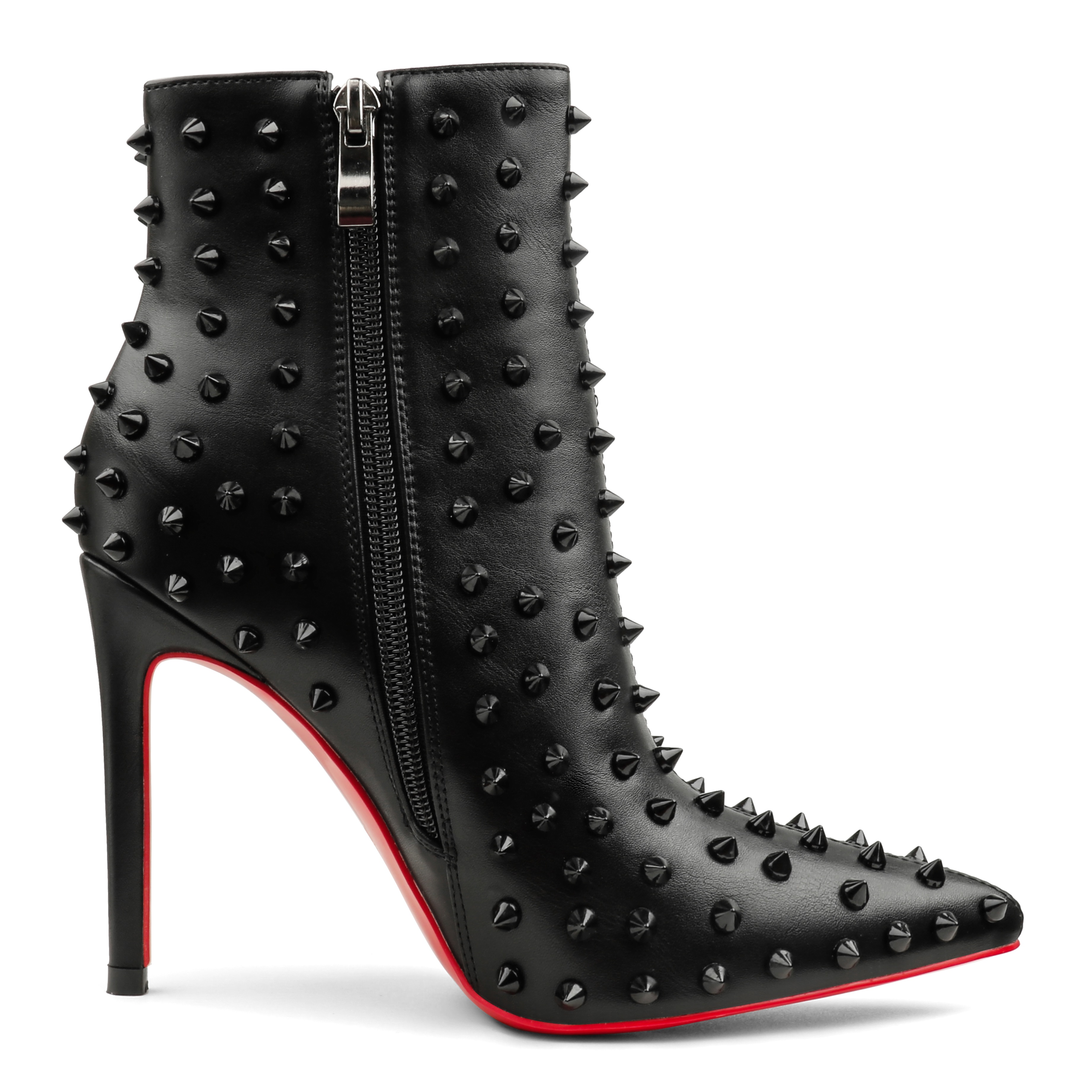 100mm/120mm Women's Ankle Boots with Rivets Closed Pointed Toe Stilettos Red Bottom Boots-vocosishoes