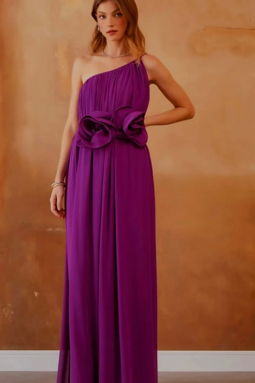 Daisda Sleeveless Halter Straps Asymmetric Handmade Flower Prom Dress 