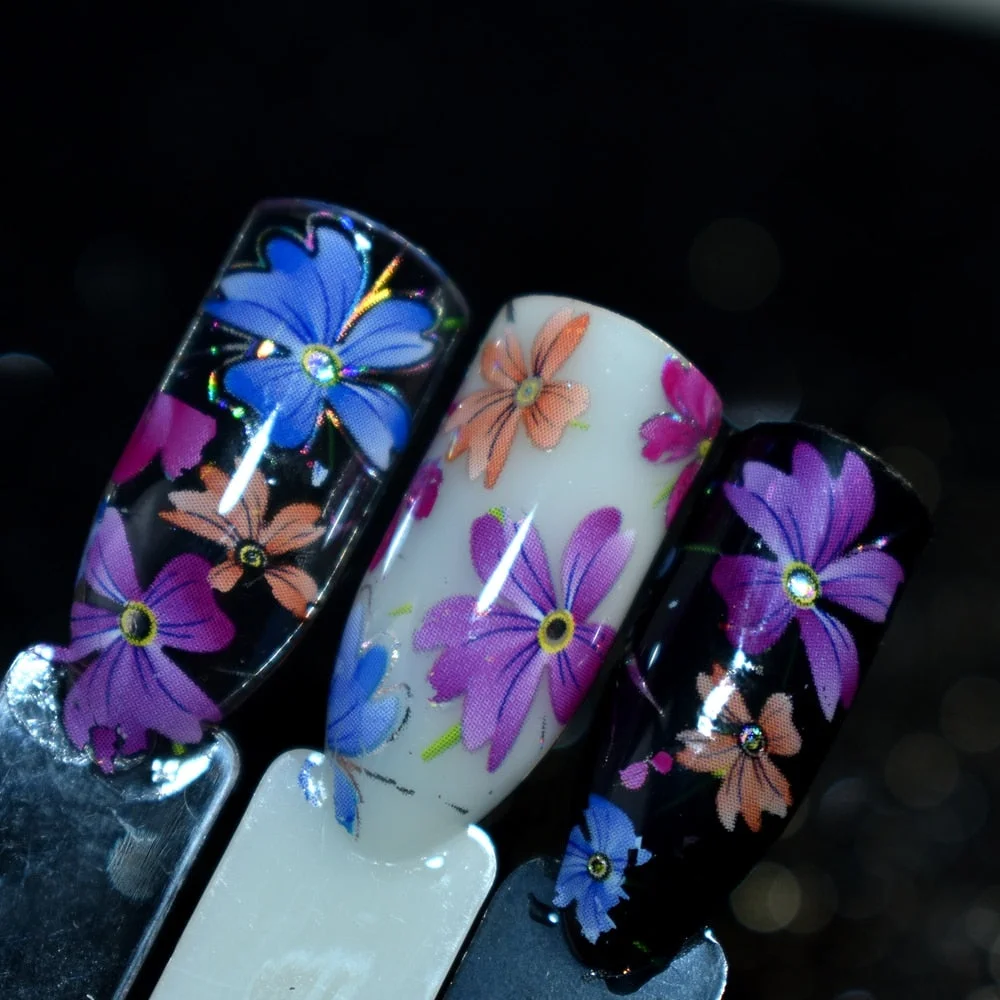 More Than 250 Design Beautiful Designed Nail Art Product Nail Glue transfer Foil Beautiful Flower Purple Orange