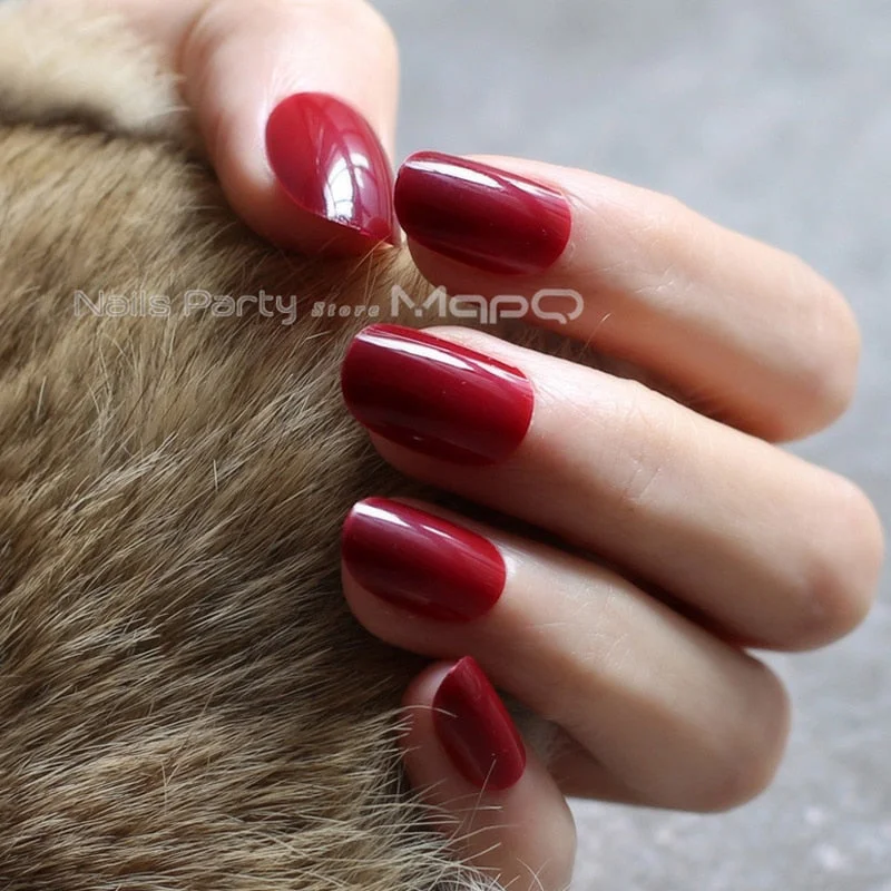 24pcs new product Brow sales Nude color false nails Blue long rose red oval head fake nail pink candy color gray Full set purple-Nail Inspo