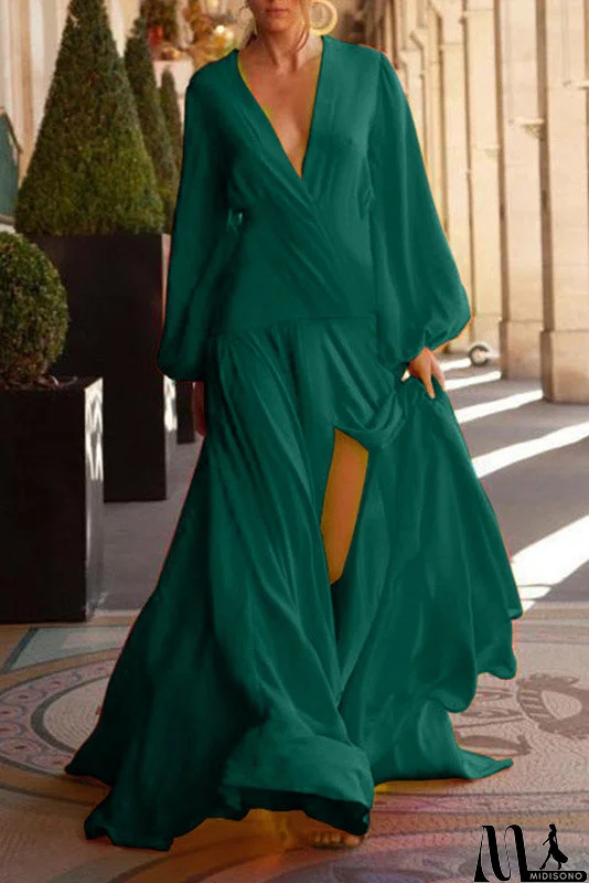 MidiSono - Sexy Orange Long Sleeve High Split Evening Dress