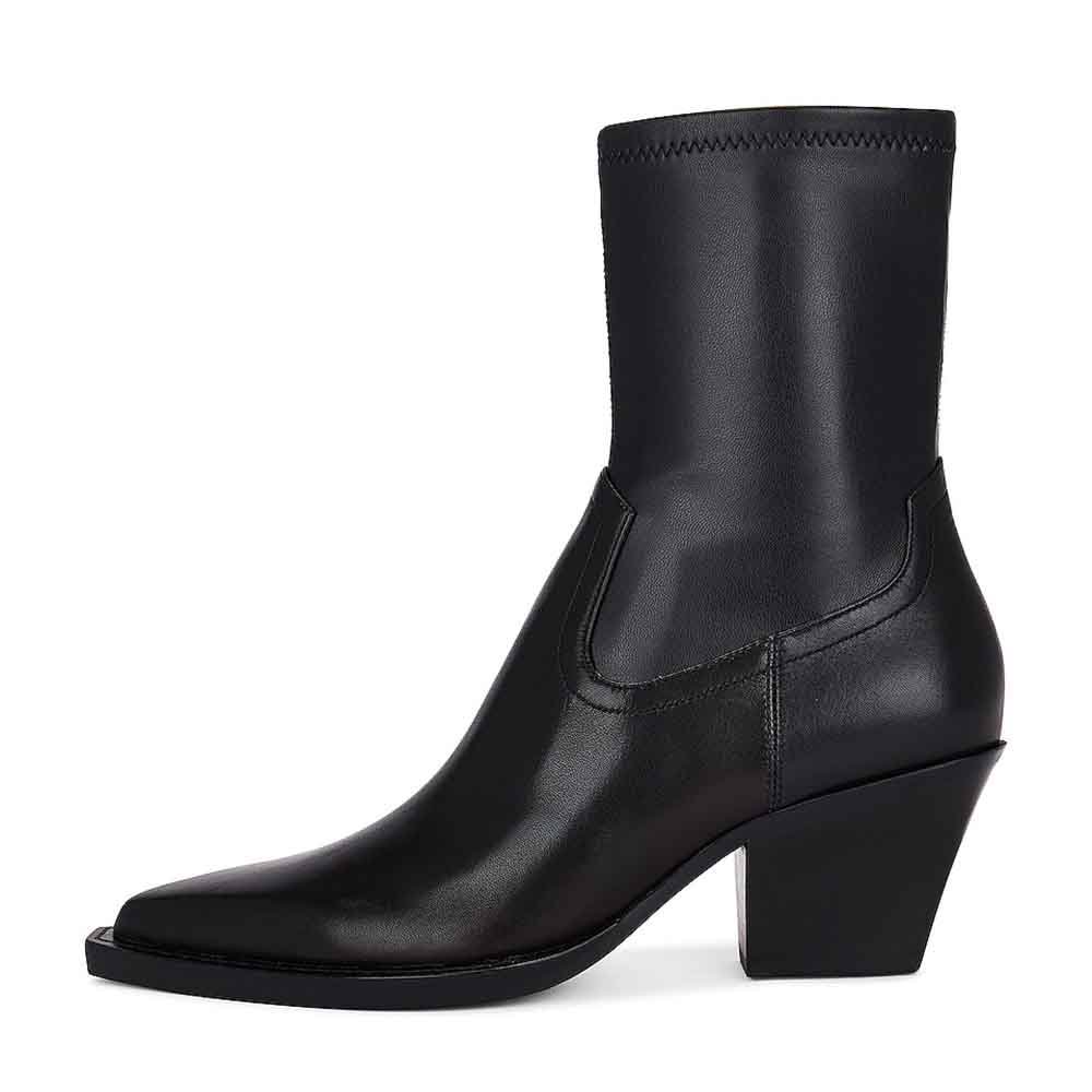 Classy Black Pointed Toe Side-Zip Ankle Boots with Chunky Heel Nicepairs