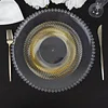 10 Pack | 9" Clear / Gold Swirl Rim Plastic Dinner Plates, Round Disposable Party Plates