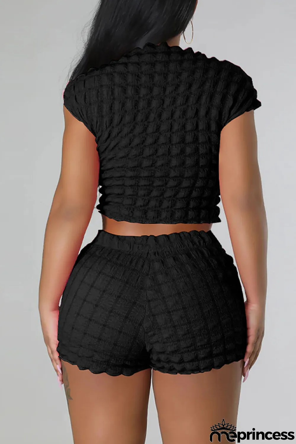 Rose Red Casual Solid Patchwork O Neck Short Sleeve Two Pieces