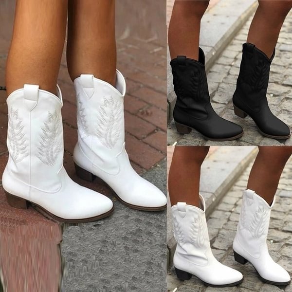 Western Cowboy Knight Boots Women Boots Spring Winter Black And White Boots Fashion Shoes