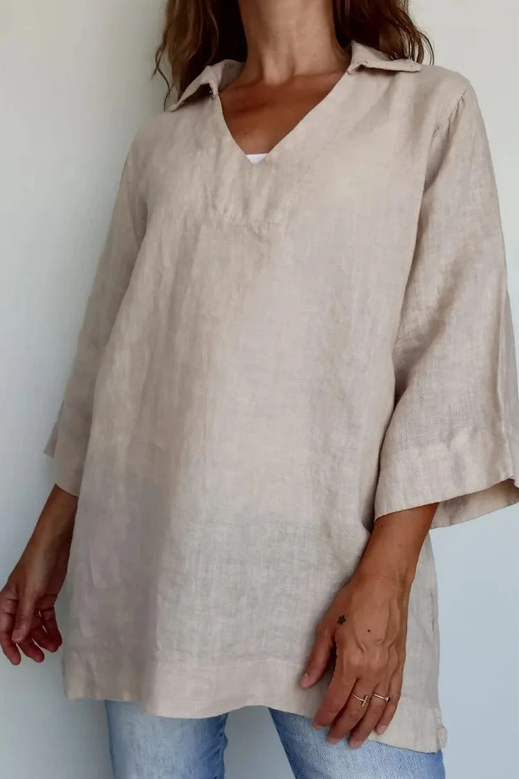 3/4 Sleeve Linen Tops