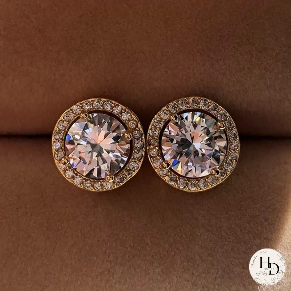 Sparkling Sterling Silver Diamond Stud Earrings for Women Bridal Wedding Engagement Gifts