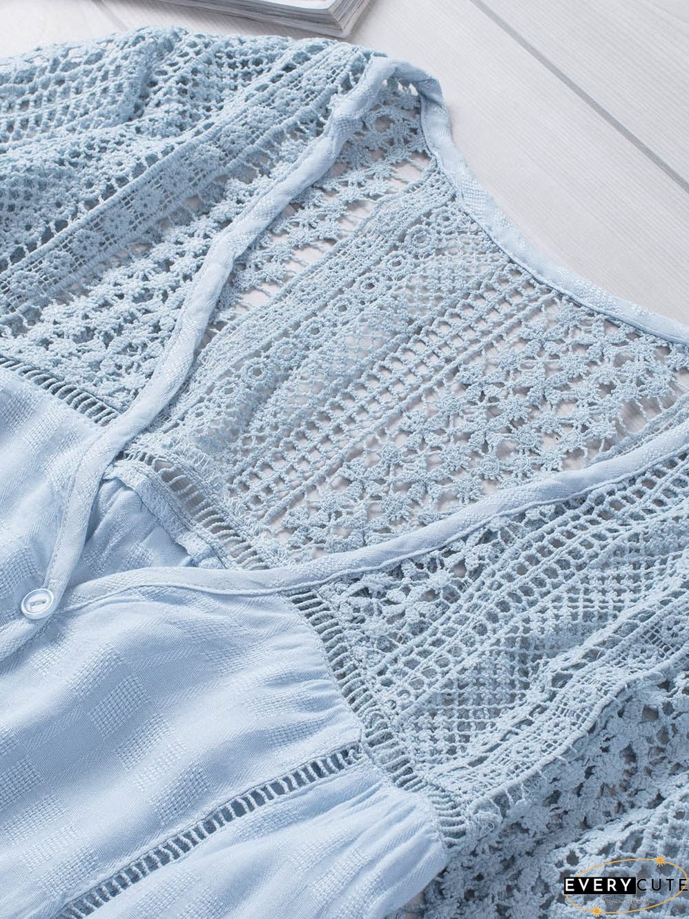 Casual Crochet-Detail Button-Up