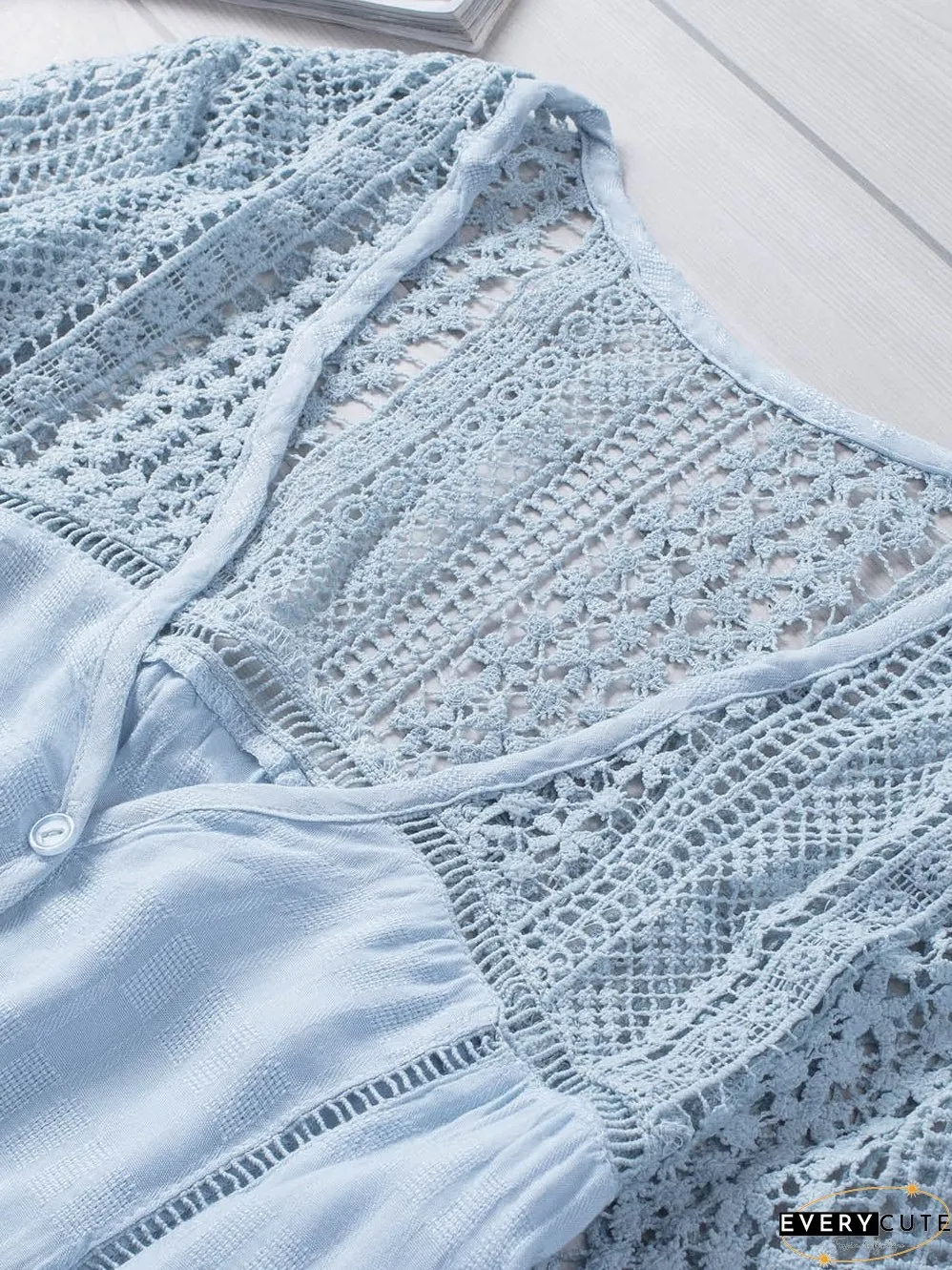 Casual Crochet-Detail Button-Up