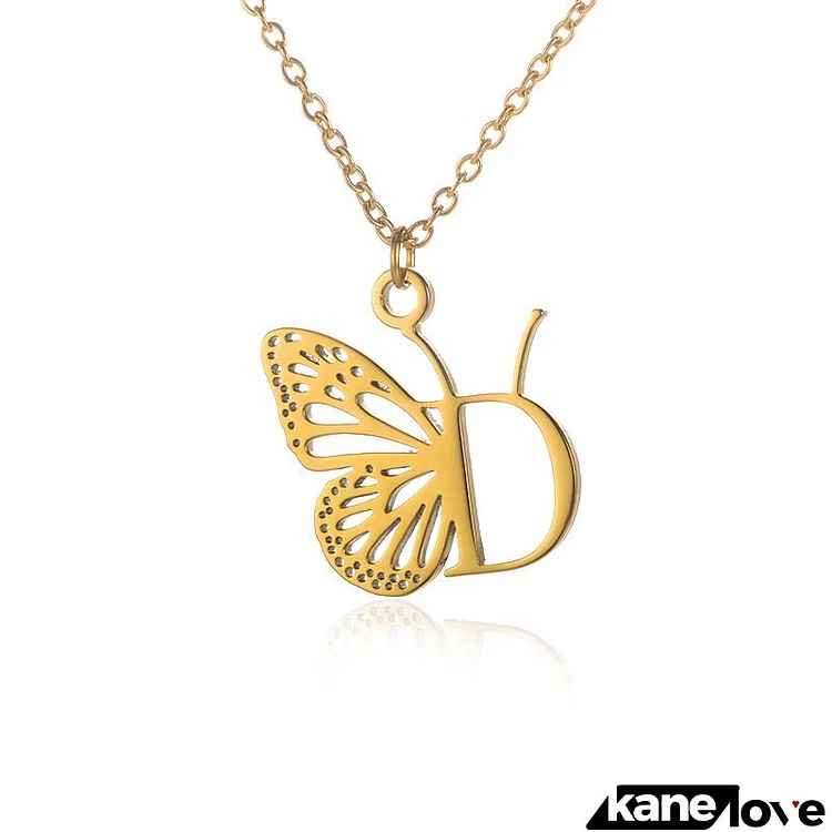 Women Fashion Elegant Hollow Butterfly 26 Letters Stainless Steel Pendant Necklace