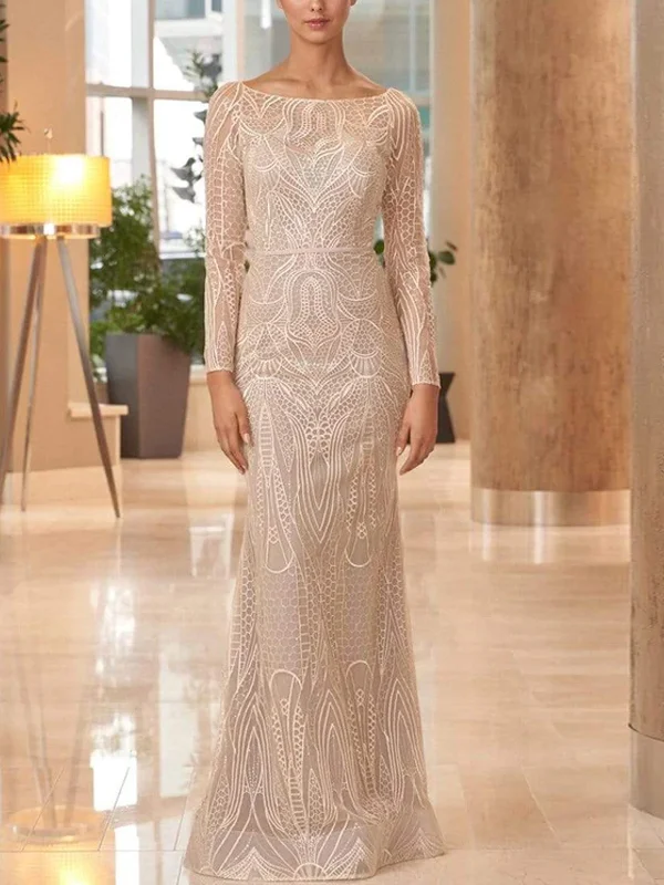 Round Neck Solid Lace Long Sleeve Dress