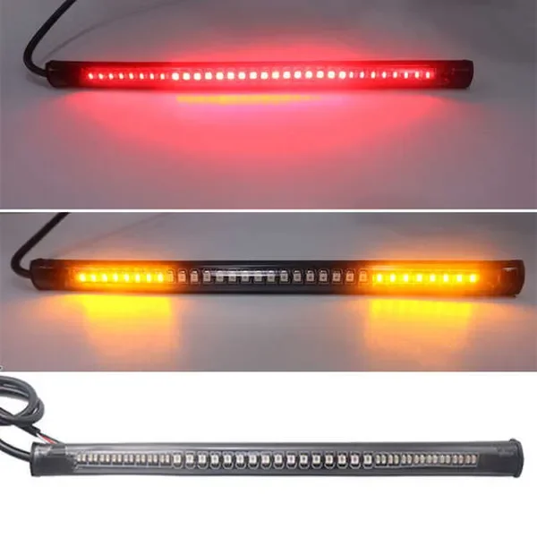 2 In 1 Motorcycle Turn Signal Lamp White Yellow Dual Color Flowing Brake Stop Light Flexible Motorcycles Tail Strip 36