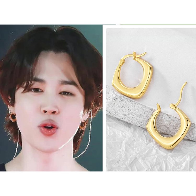Permission To Dance On Stage JIMIN Gold Square Earrings