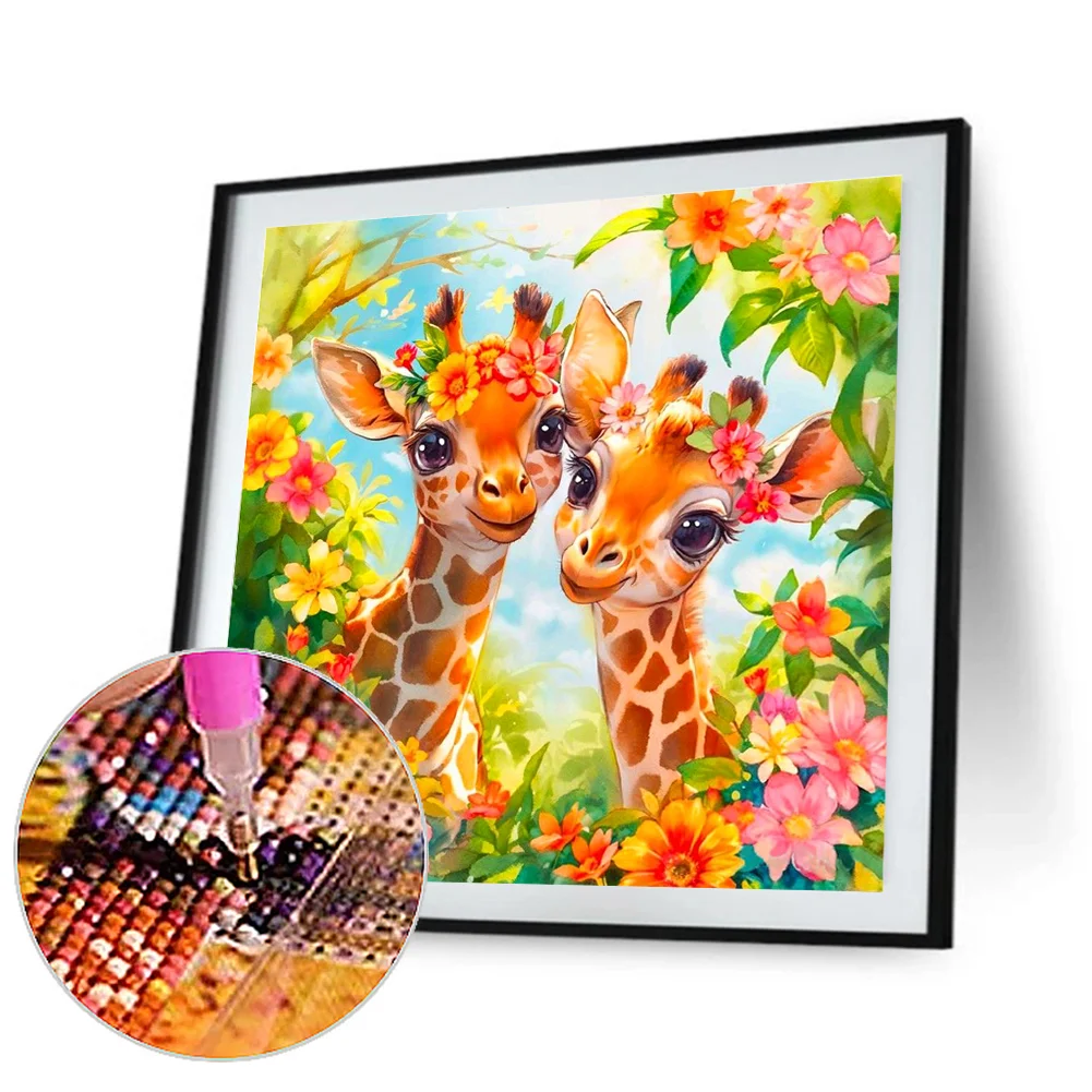Diamond Painting - Full Round Drill - Flower Giraffe(Canvas|30*30cm)
