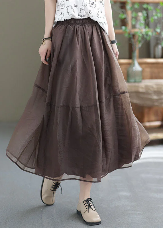 Coffee Patchwork Tulle A Line Skirts High Waist Exra Large Hem Summer