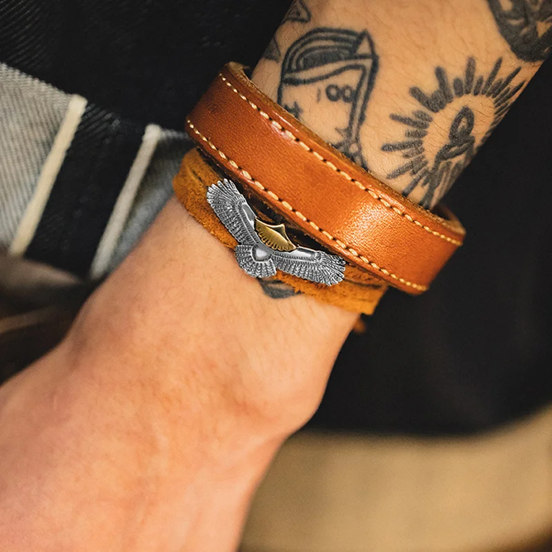 Vintage Indian Eagle Feather Brass Bracelet