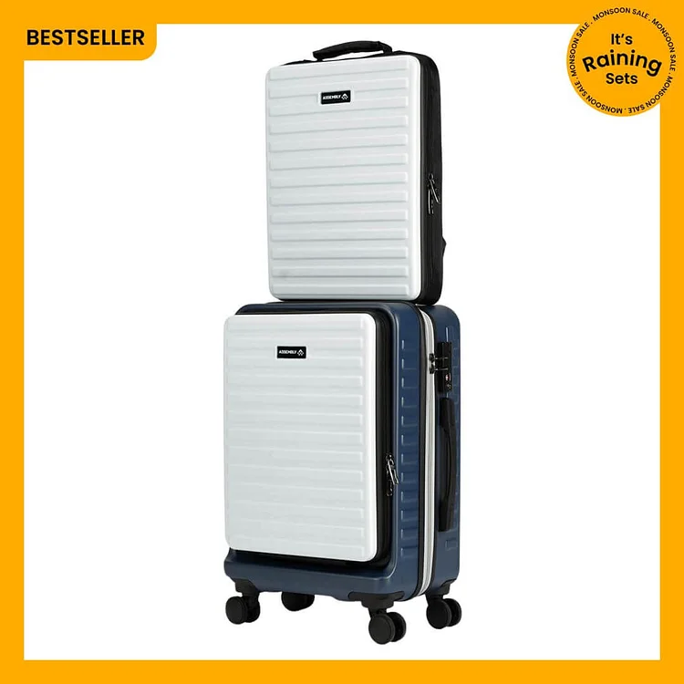 Stark Combo Blue-White | Cabin Hard Luggage Trolley (20 inch) with Hard Shell Backpack