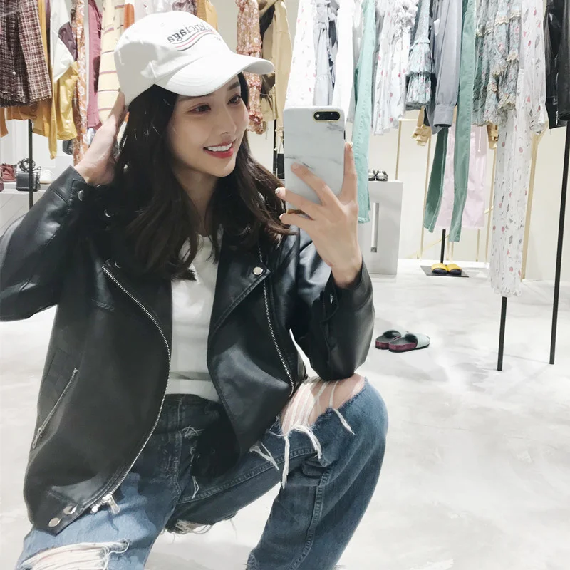 Toloer Toloer Spring And Autumn Installed New Pu Small Leather Coat Female Short Style Korean Version Loose Student Chic Locomotive Leather Jacket Female Jacket-Outfit Ideas