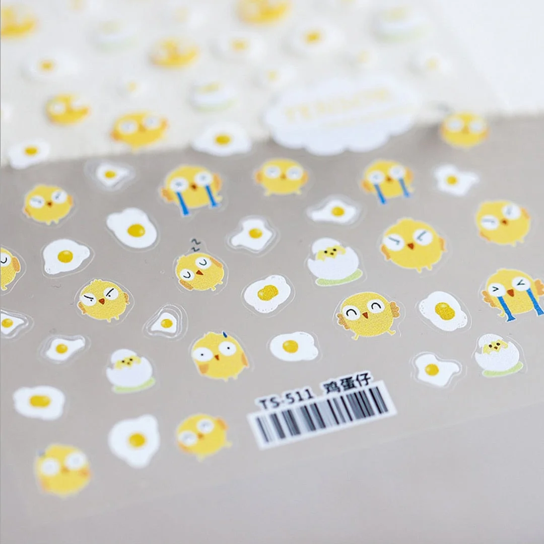Beautizon Cute Flower Chick Ccircular Pattern High Quality 3D Engraved Nail Stickers Nail Art Decorations Nail Decals Design