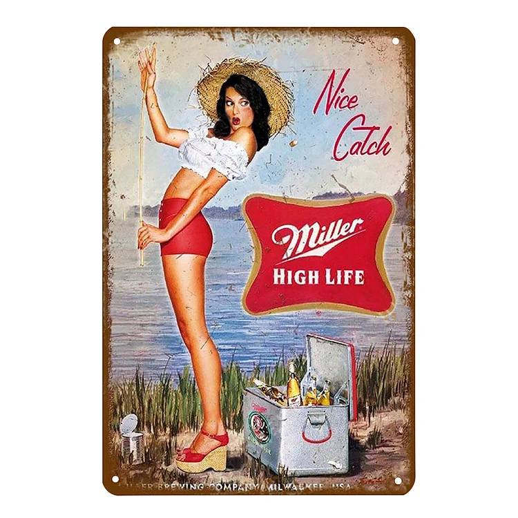 Pin up girl - enseigne en étain vintage - 7.9x11.8inch
