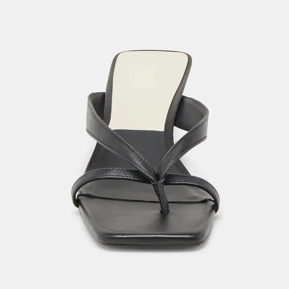 YDN Vegan Leather Open Square Toe Slip-On Black Heels Sandals