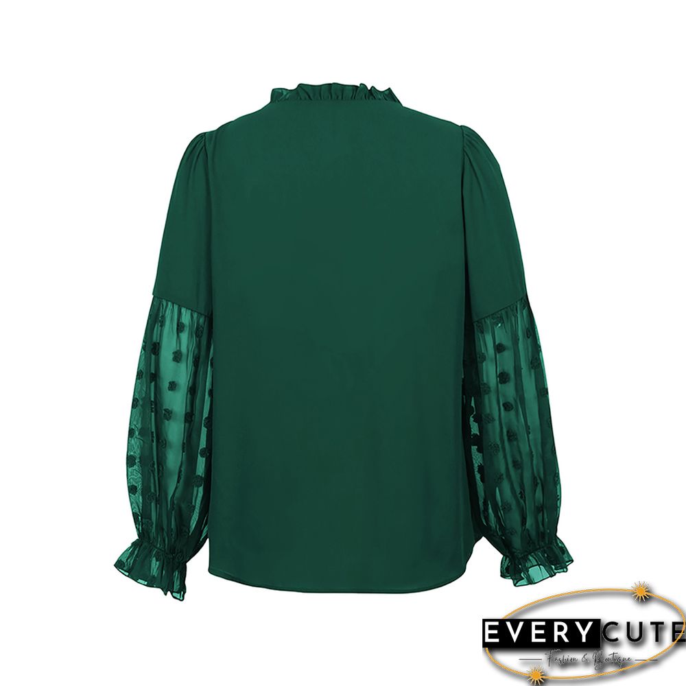 Splice Swiss Dot Long Sleeve Tops in Dark Green