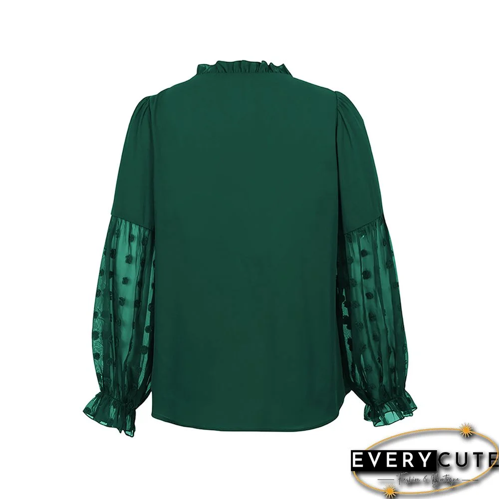 Splice Swiss Dot Long Sleeve Tops in Dark Green