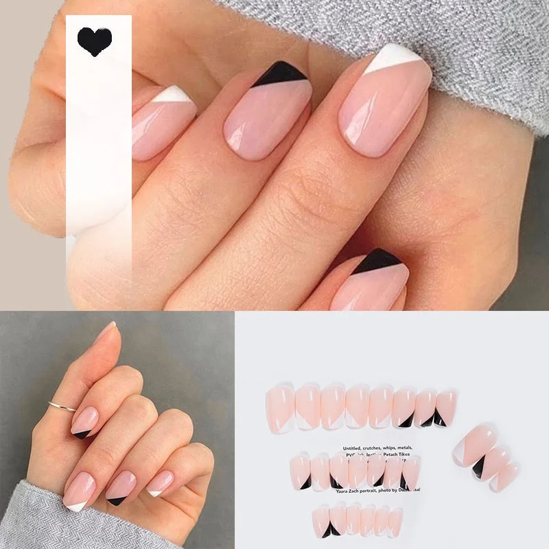 24pcs acrylic nail tips Ombre  Pearl Pink Fake Nail Super Long Stiletto Full Cover Color Glossy Acrylic Nail Kits Sets with Glue-Nail Inspo