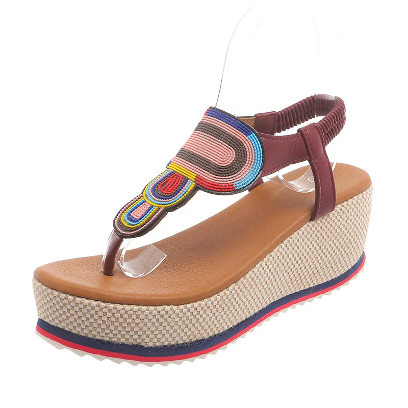 Breakj Thick Bottom Slope With Slippers Women's 2025 New Bohemian Wind Pin Tight Flip-Flops