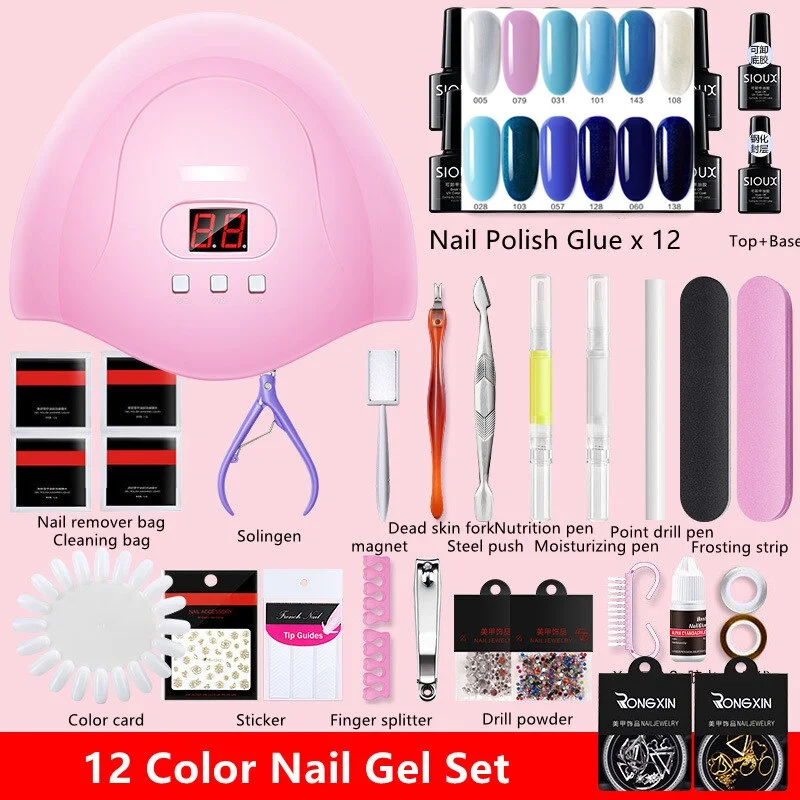 Nail Set UV LED Lamp Dryer with 12 Pcs Nail Gel Polish Kit Soak Off Manicure Tools Set Electric Nail Drill Nail Tools-Nail Inspo