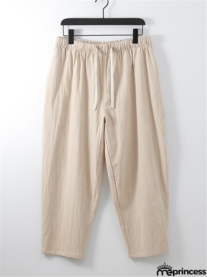 Solid Color Lightweight 2-Piece Outfit Button T-Shirt + Drawstring Waistband Cropped Pants