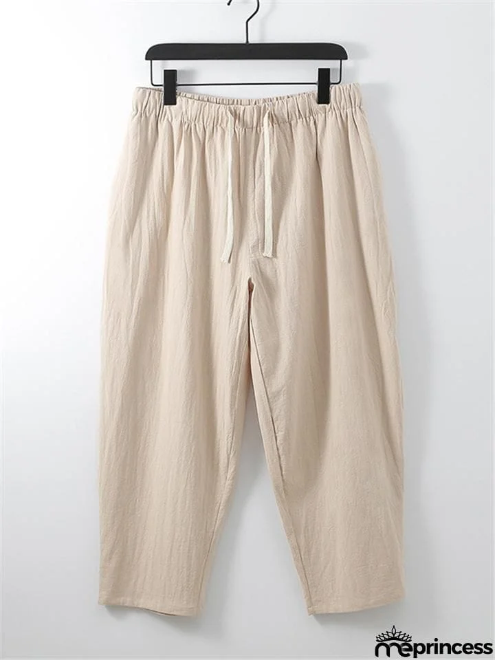 Solid Color Lightweight 2-Piece Outfit Button T-Shirt + Drawstring Waistband Cropped Pants