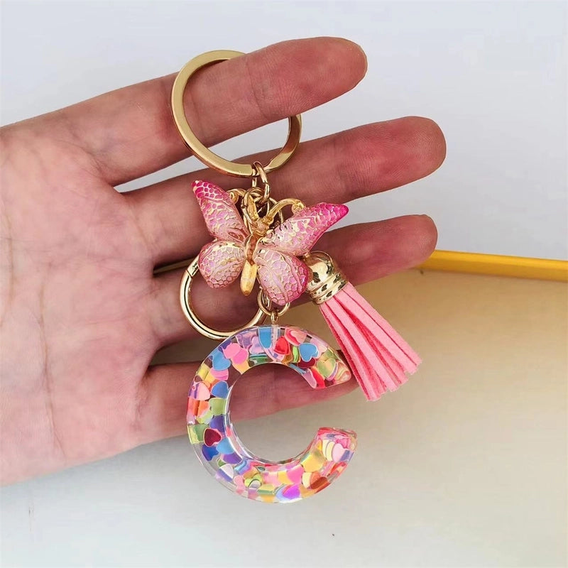 Classic Style Commute Letter Butterfly Resin Unisex Bag Pendant Keychain