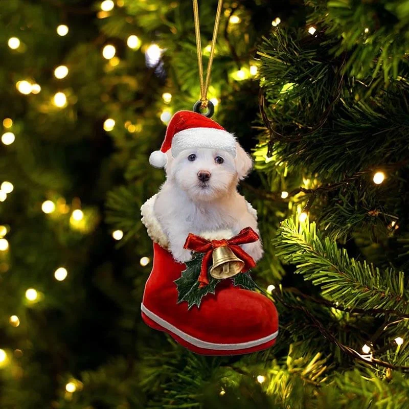 VigorDaily Coton De Tulear In Santa Boot Christmas Hanging Ornament SB026