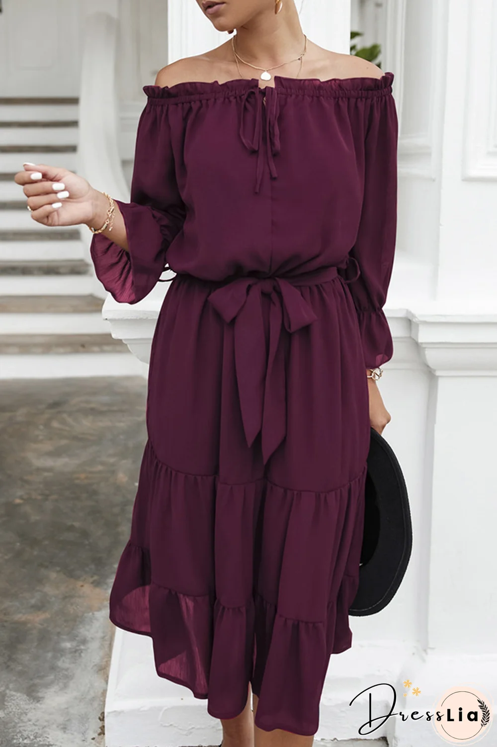 Casual Solid Split Joint Off The Shoulder Straight Dresses(3 Colors)