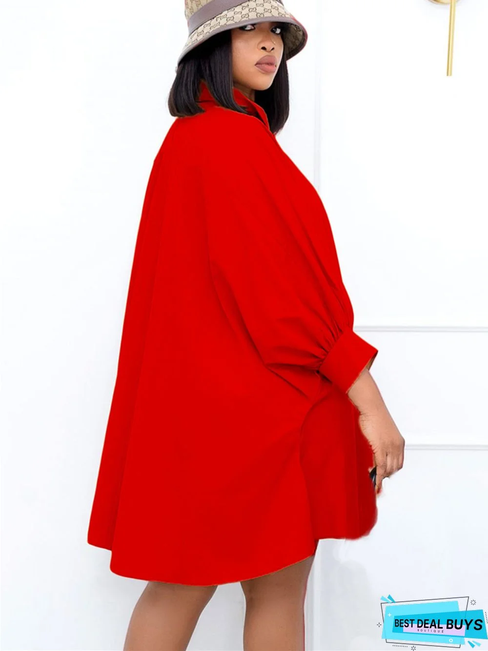 Loose Touch Lapel Solid Color Shirt Dress