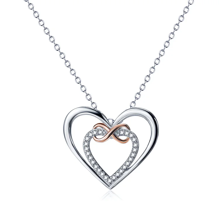 For Daughter - S925 Mother & Daughter Forever Linked Together by Love Two Hearts Infinity Necklace