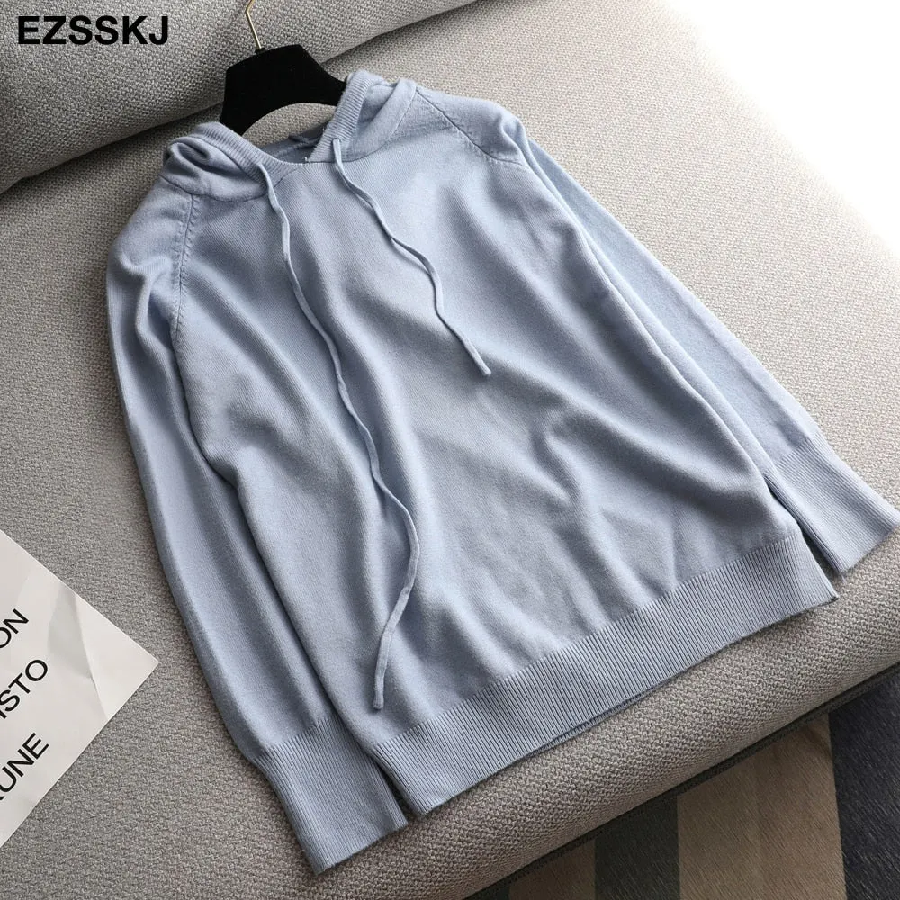 casual Autumn spring hooded sweater Pullovers Women female 2020 loose sweater knit Jumpers top