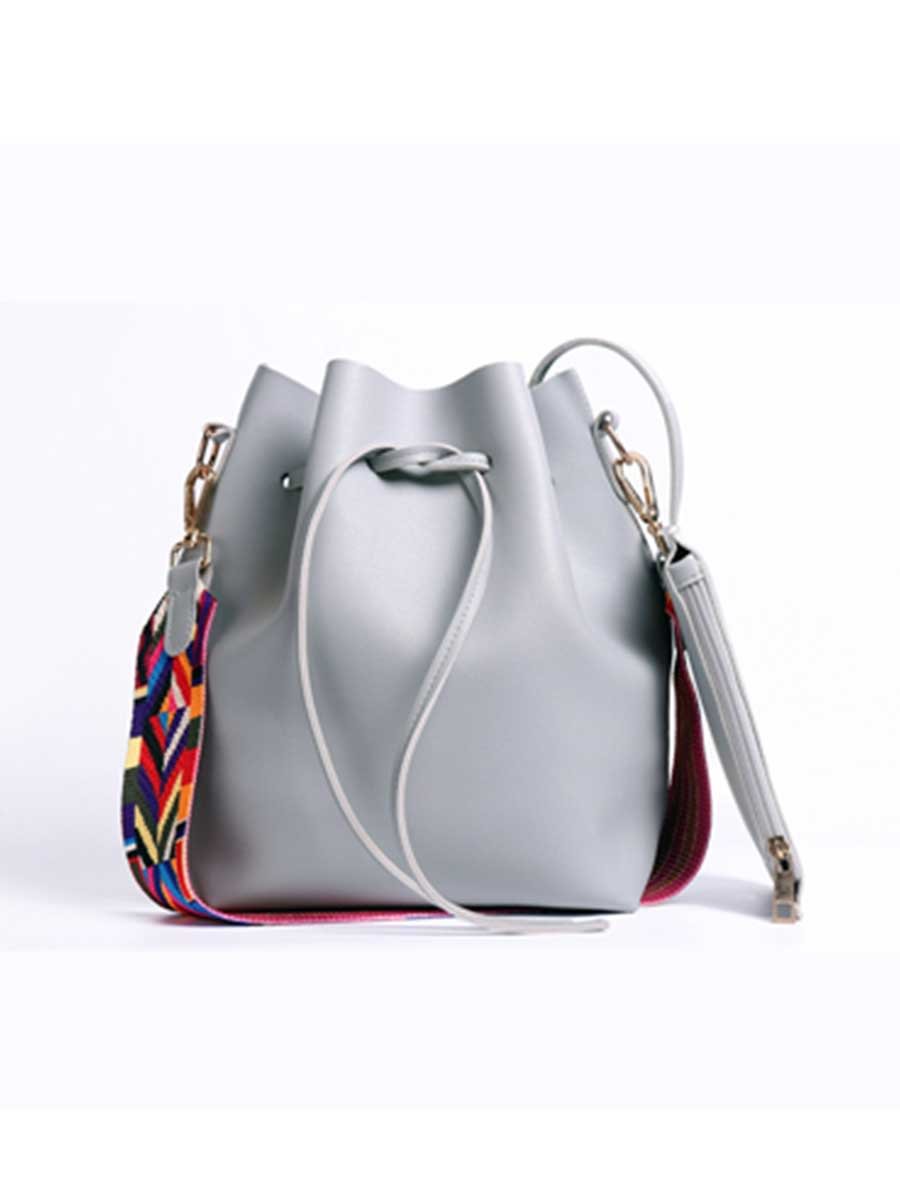PU Leather Colorful Strap Bucket Bag