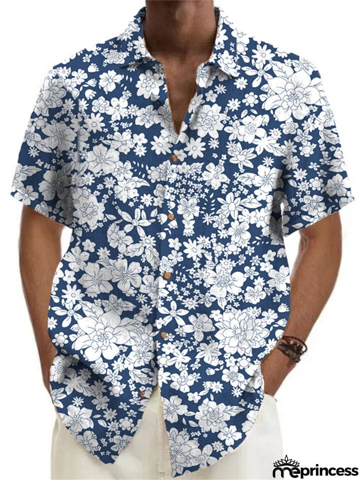 Men's Sun Beach Wear Lapel Short Sleeve Printed Hawaiian Shirt