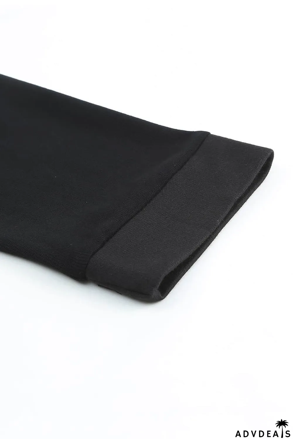 Black Casual Button Solid Patchwork Trim Hoodie