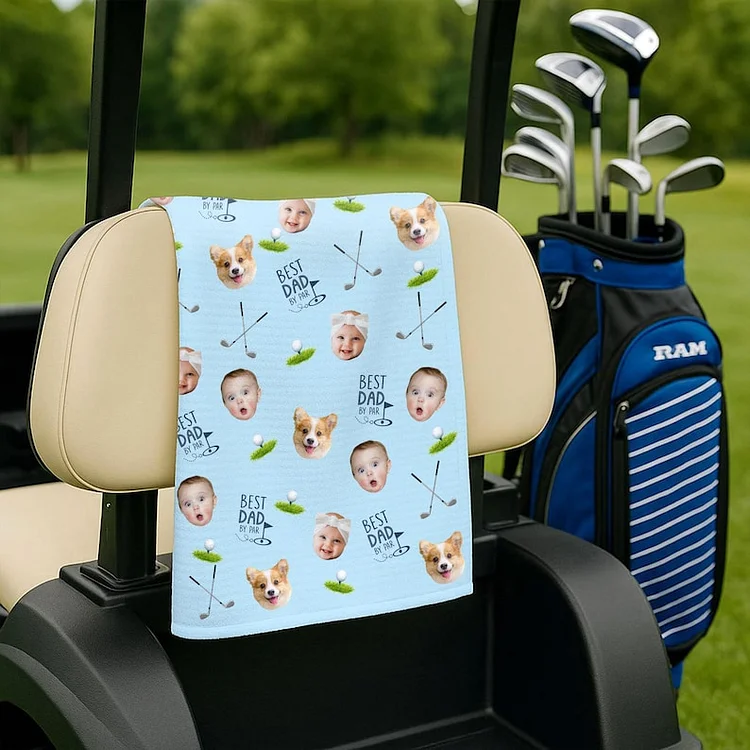 Personalized Father's Day Gift For Dad, Custom Photo Golf Towel, Best Dad By Par Towel