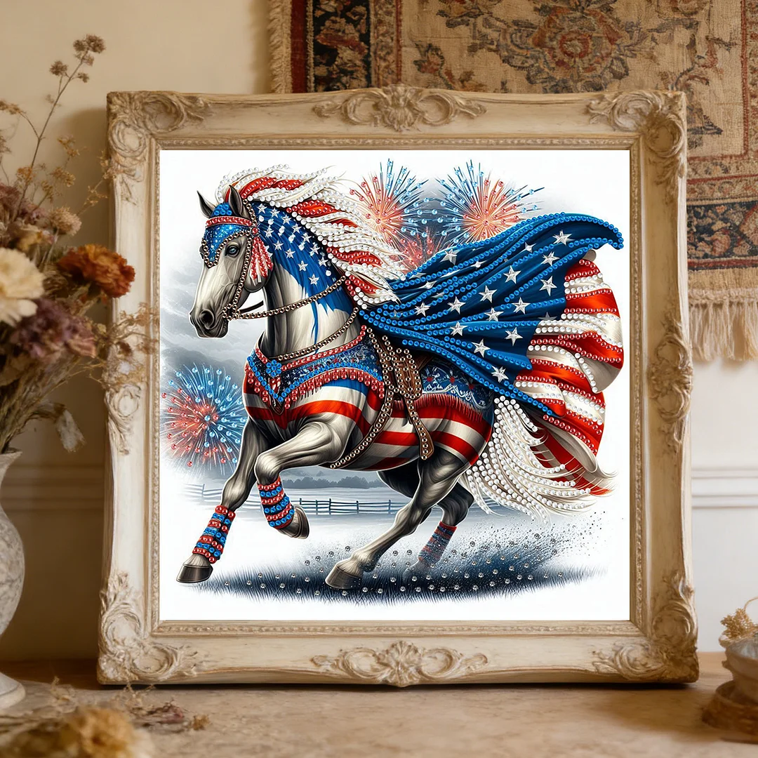 Diamond Painting - Partial Special Shaped Drill - Independence Day Horse(Canvas|30x30cm)