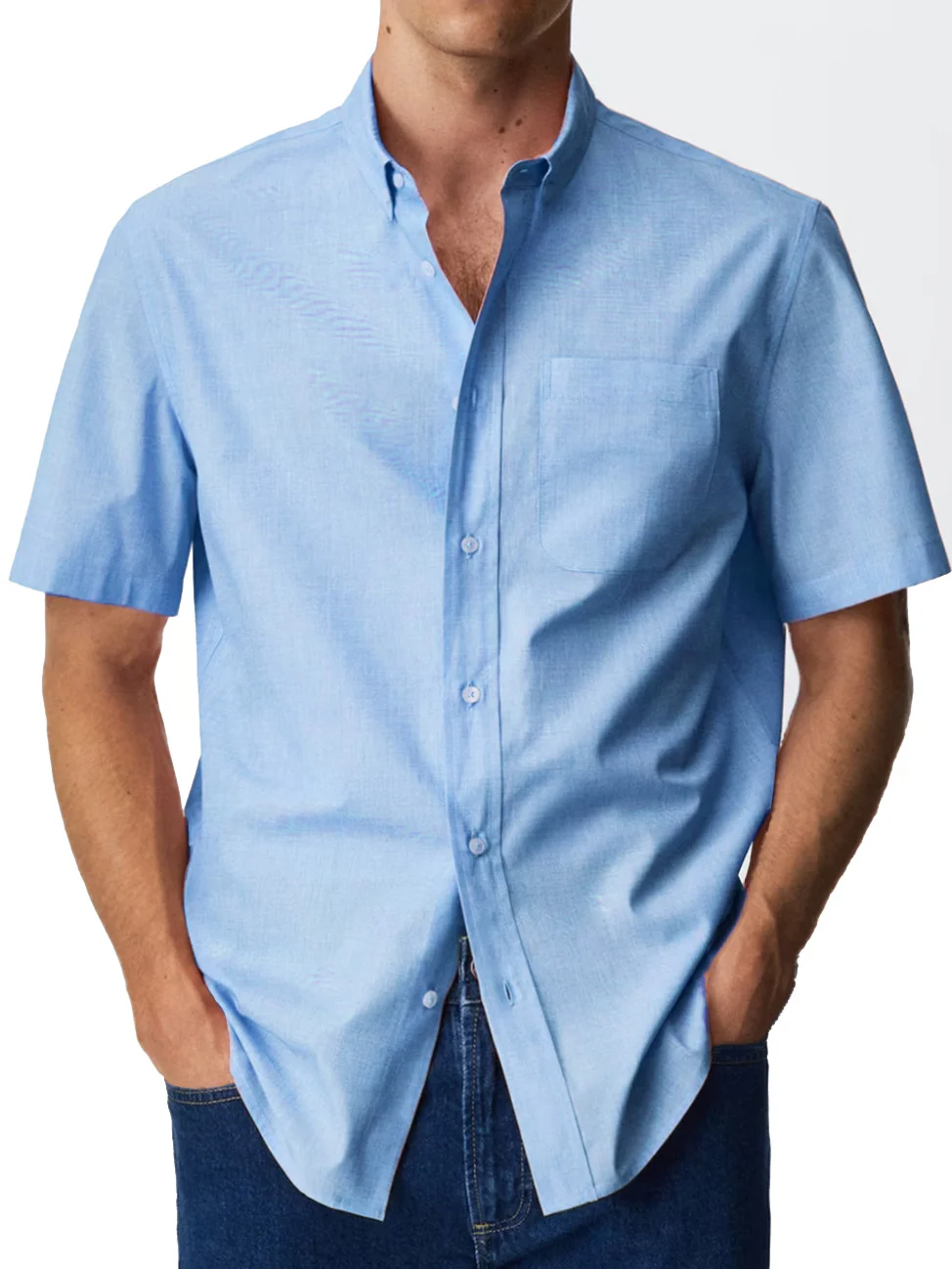 Men's business basic casual U-shaped pocket short-sleeved shirt