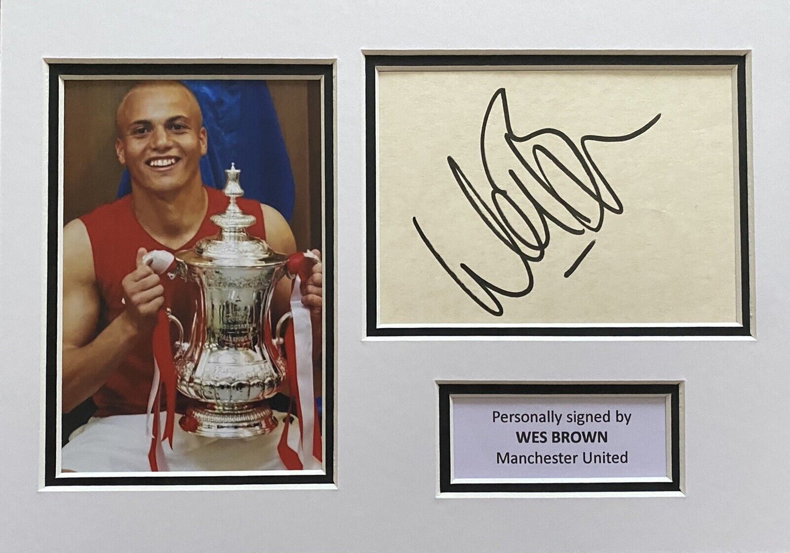 Wes Brown Hand Signed White Card In A4 Manchester United Mount Display 2