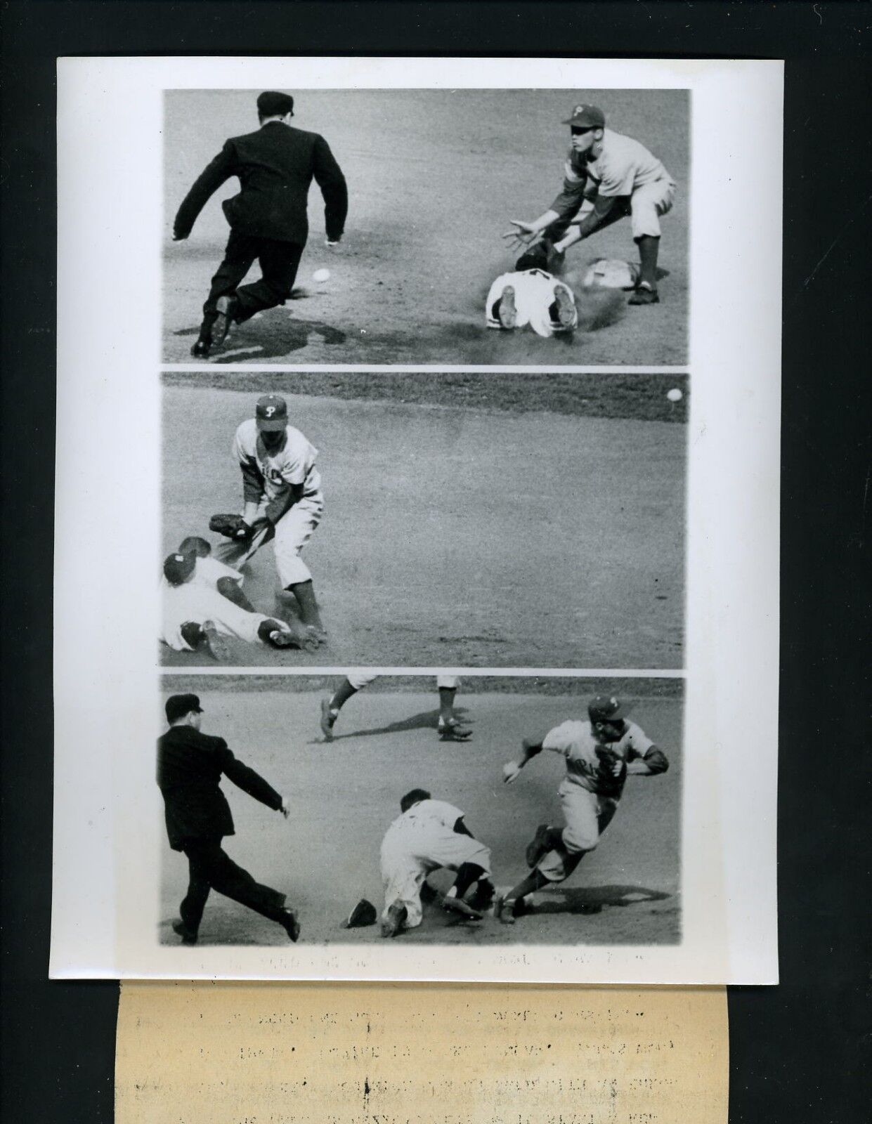 Phil Rizzuto steals second G3 1950 World Series Press Photo Poster painting from Rizzuto estate