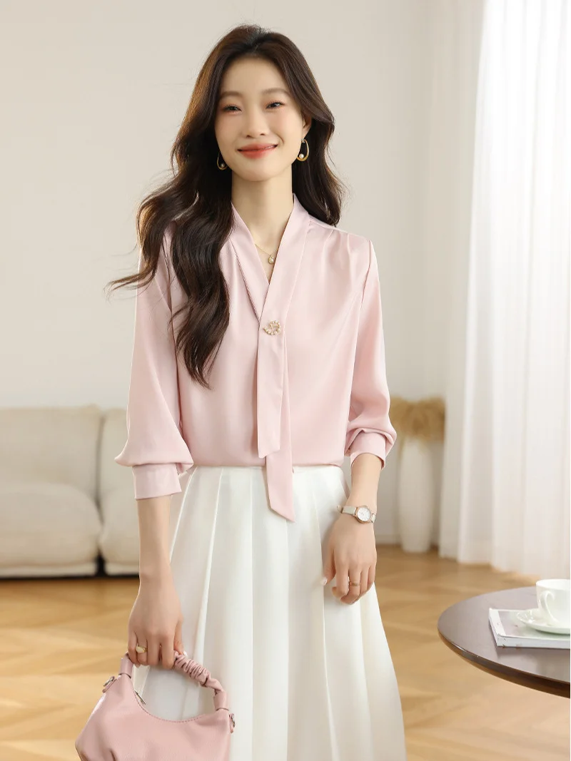 Athvotar Athvotar 2025 New Denatry White Shirt Lady Long Sleeve Spring Commuting Professional Shirt Temperament Ribbon