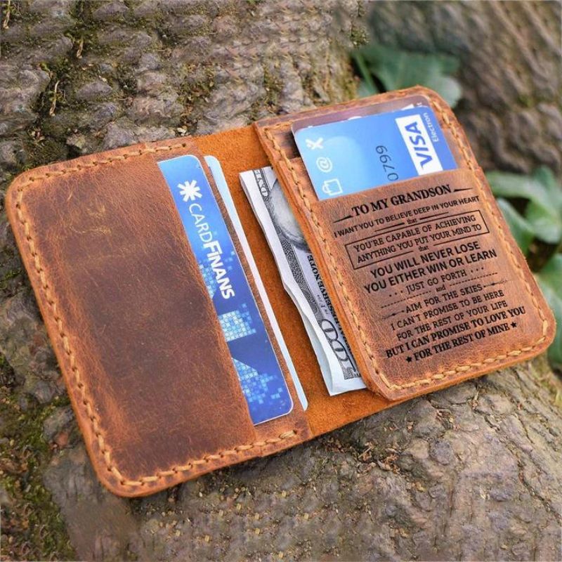 Unique Gift To My Grandson - Leather Bifold Wallet